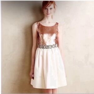 Anthropologie Paper Crown Addie Sequin Rose Gold & Cream Dress